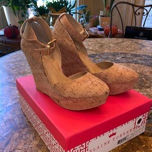 Elaine Turner Tavia Cork Wedges Size 8